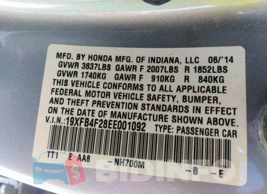 19XFB4F28EE001092 Photo# 9