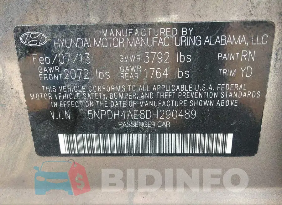 5NPDH4AE8DH290489 Photo# 9