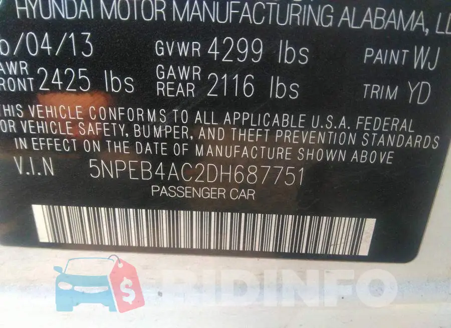 5NPEB4AC2DH687751 Photo# 9