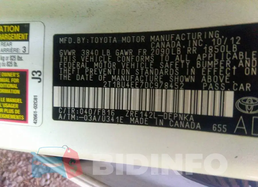 2T1BU4EE7DC978452 Photo# 9