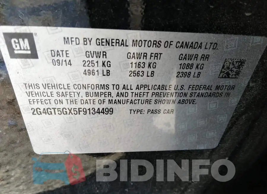 2G4GT5GX5F9134499 Photo# 9