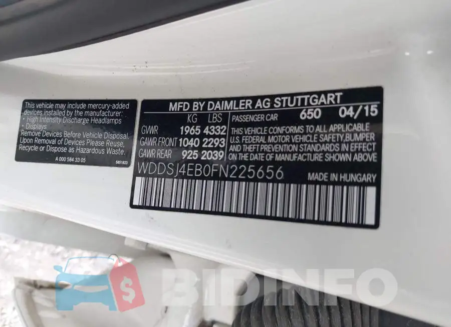 WDDSJ4EB0FN225656 Photo# 9