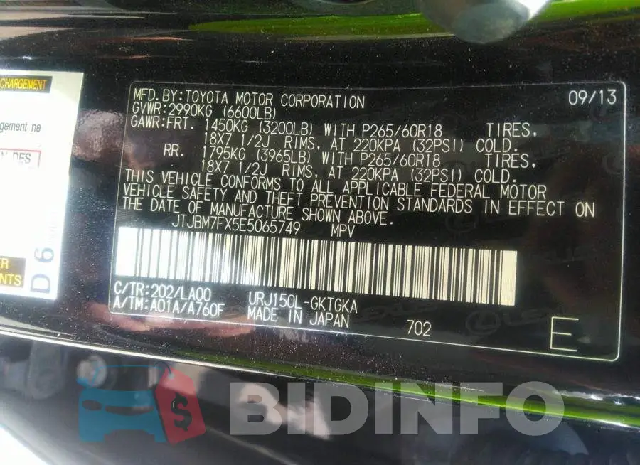 JTJBM7FX5E5065749 Photo# 9