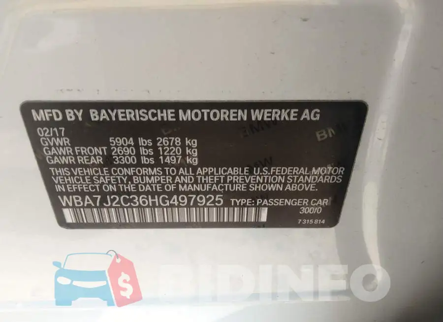 WBA7J2C36HG497925 Photo# 9