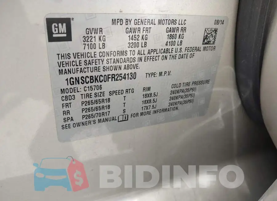 1GNSCBKC0FR254130 Photo# 9