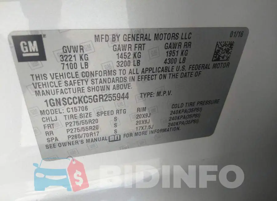1GNSCCKC5GR255944 Photo# 9