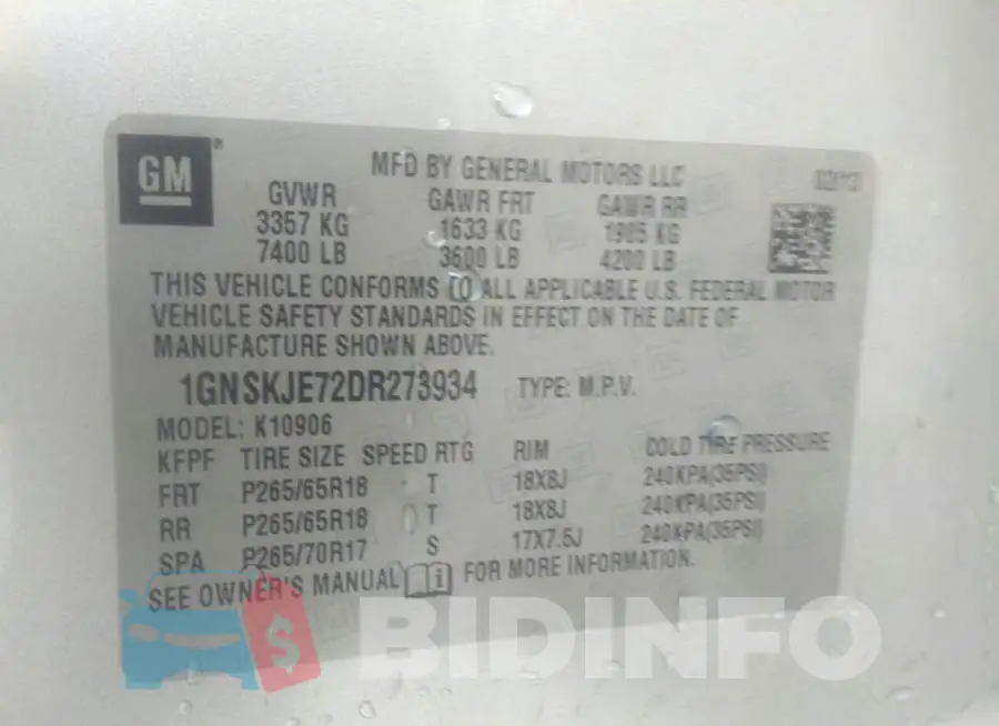 1GNSKJE72DR273934 Photo# 9