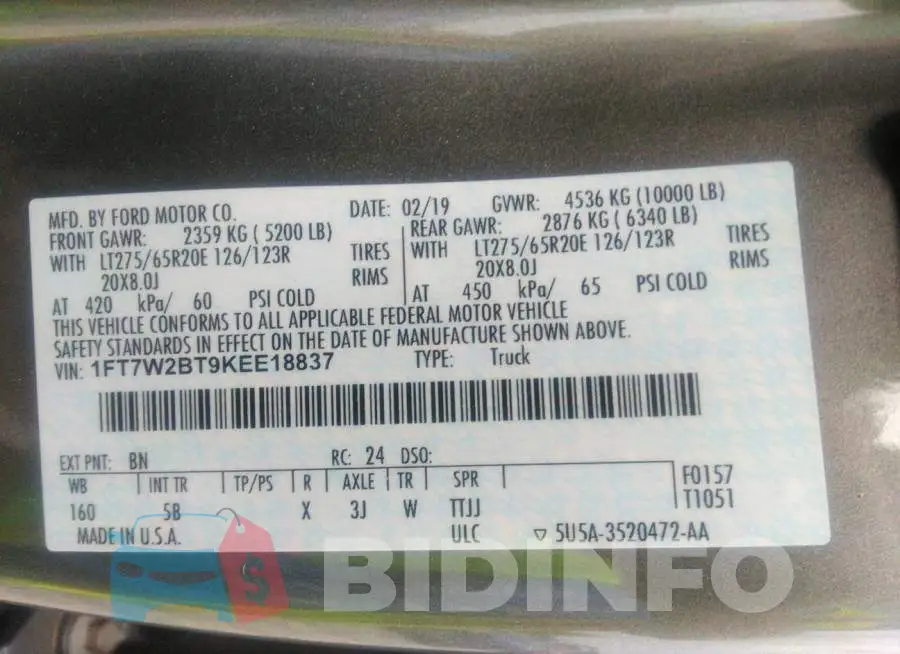 1FT7W2BT9KEE18837 Photo# 9