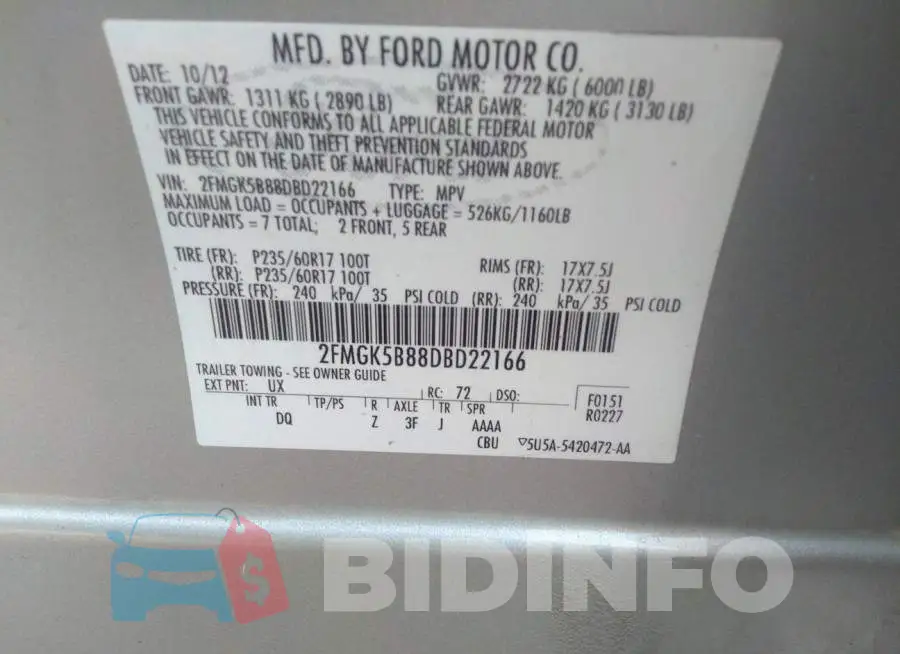2FMGK5B88DBD22166 Photo# 9