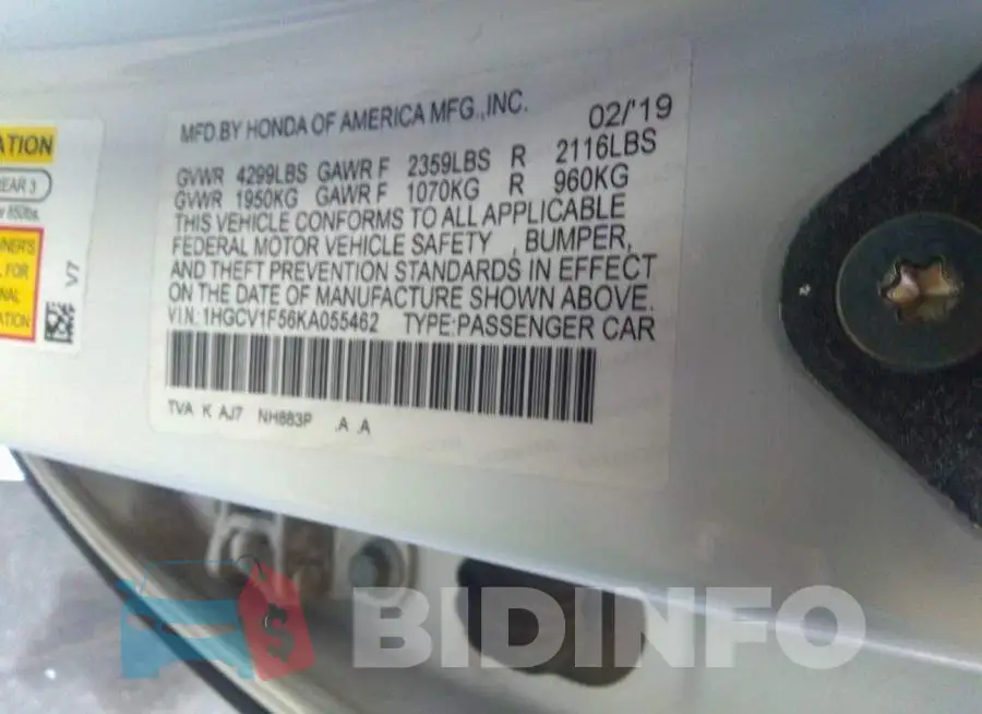 1HGCV1F56KA055462 Photo# 9