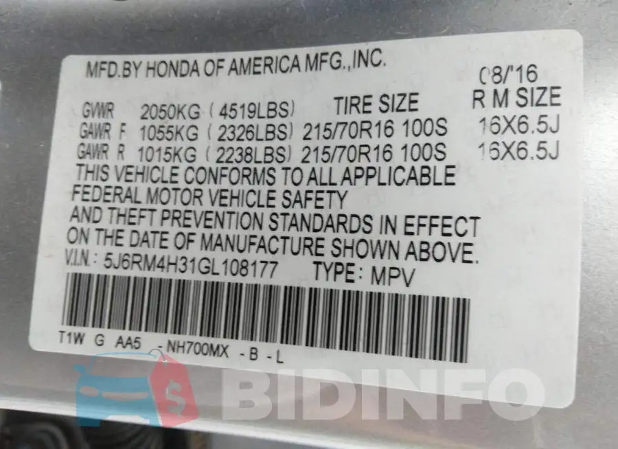 5J6RM4H31GL108177 Photo# 9