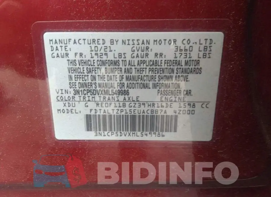 3N1CP5DVXML549986 Photo# 9