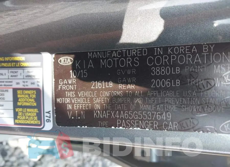 KNAFX4A65G5537649 Photo# 9