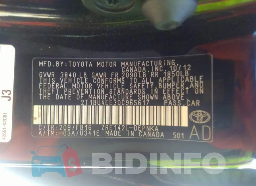 2T1BU4EE3DC965617 Photo# 9