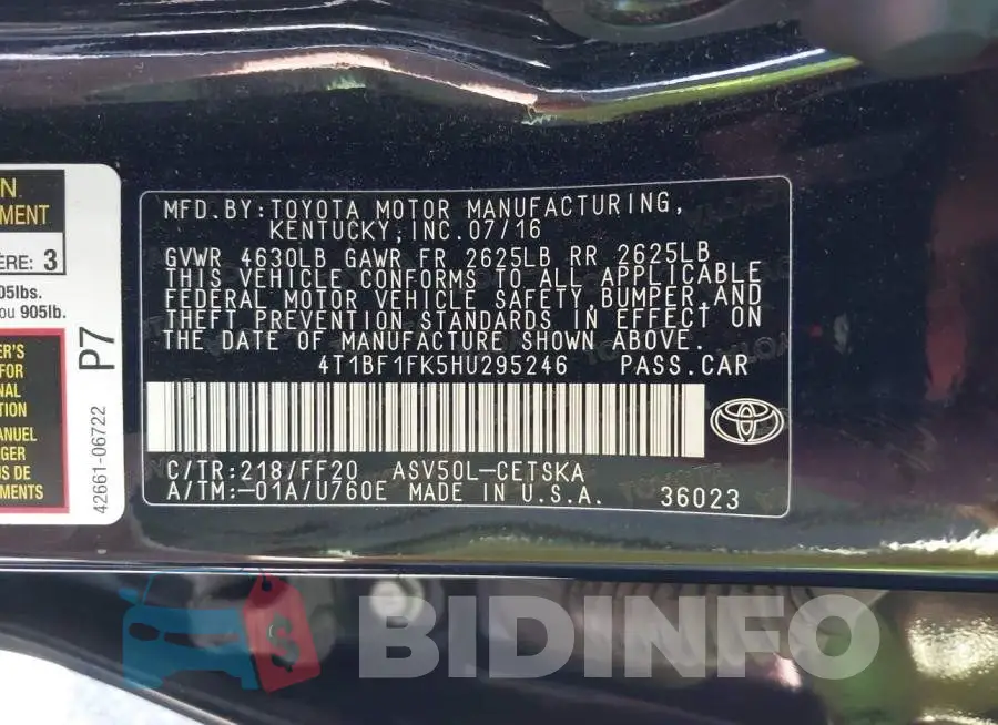 4T1BF1FK5HU295246 Photo# 9