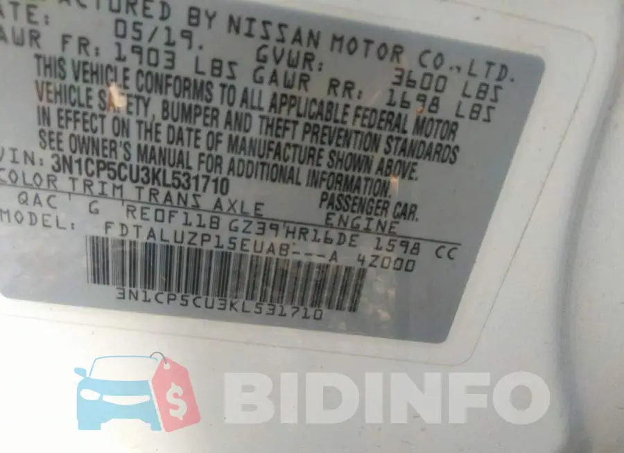 3N1CP5CU3KL531710 Photo# 9