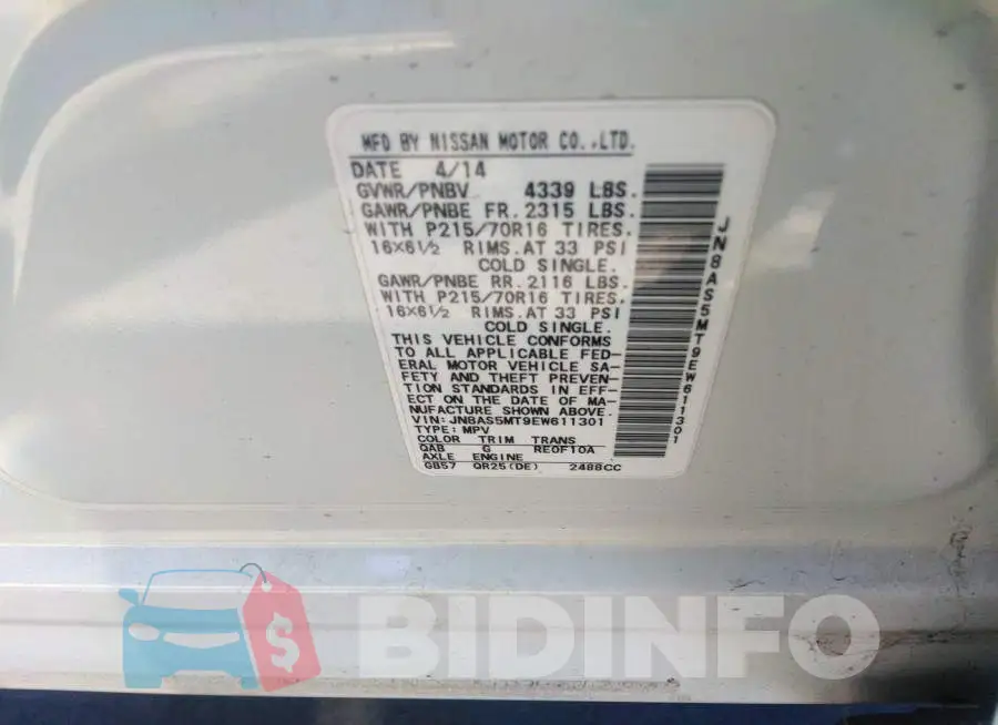 JN8AS5MT9EW611301 Photo# 9