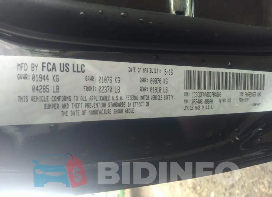 1C3CDFAA0GD784800 Photo# 9