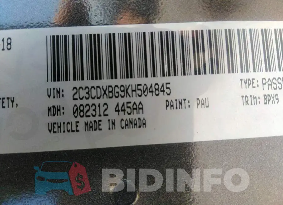 2C3CDXBG9KH504845 Photo# 9