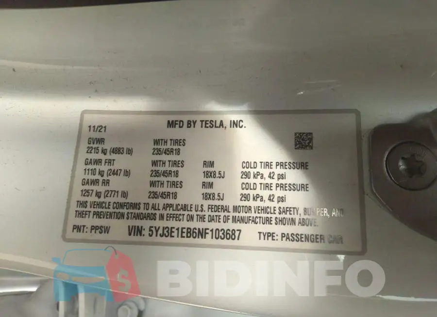 5YJ3E1EB6NF103687 Photo# 9