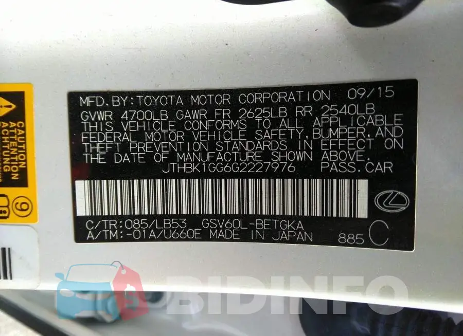JTHBK1GG6G2227976 Photo# 9