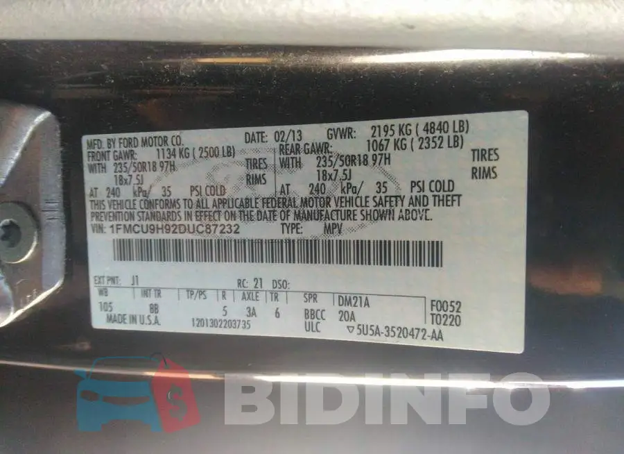 1FMCU9H92DUC87232 Photo# 9