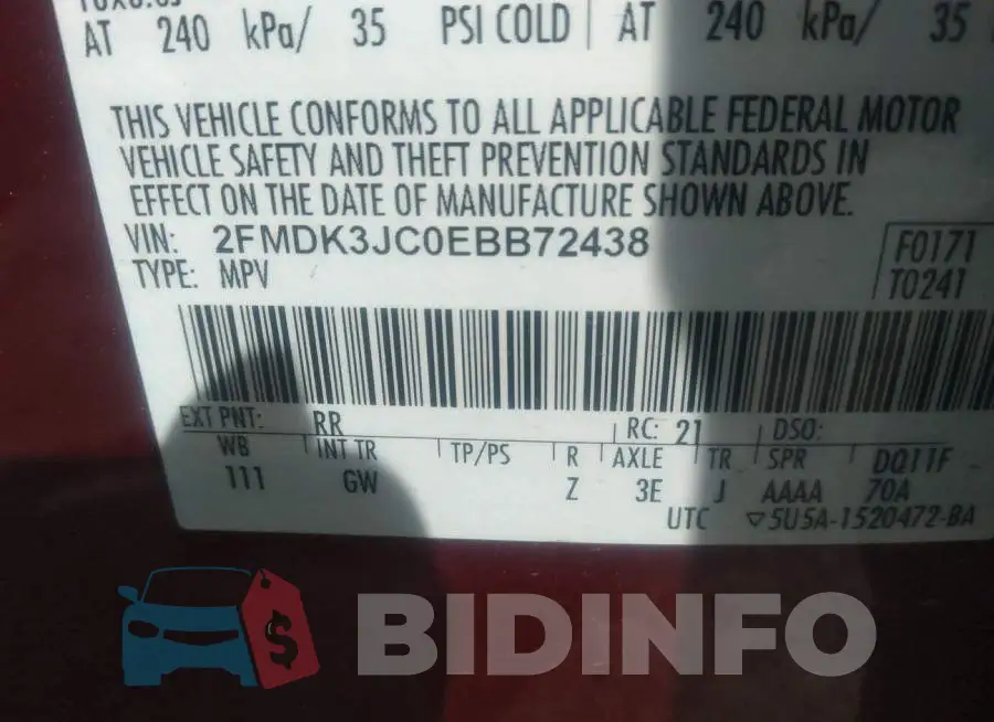 2FMDK3JC0EBB72438 Photo# 9