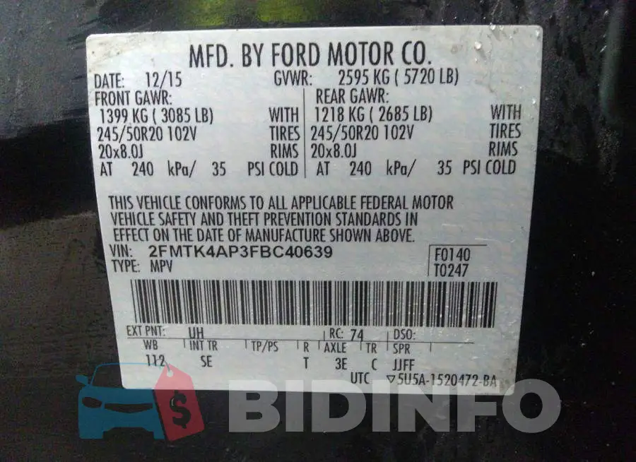 2FMTK4AP3FBC40639 Photo# 9