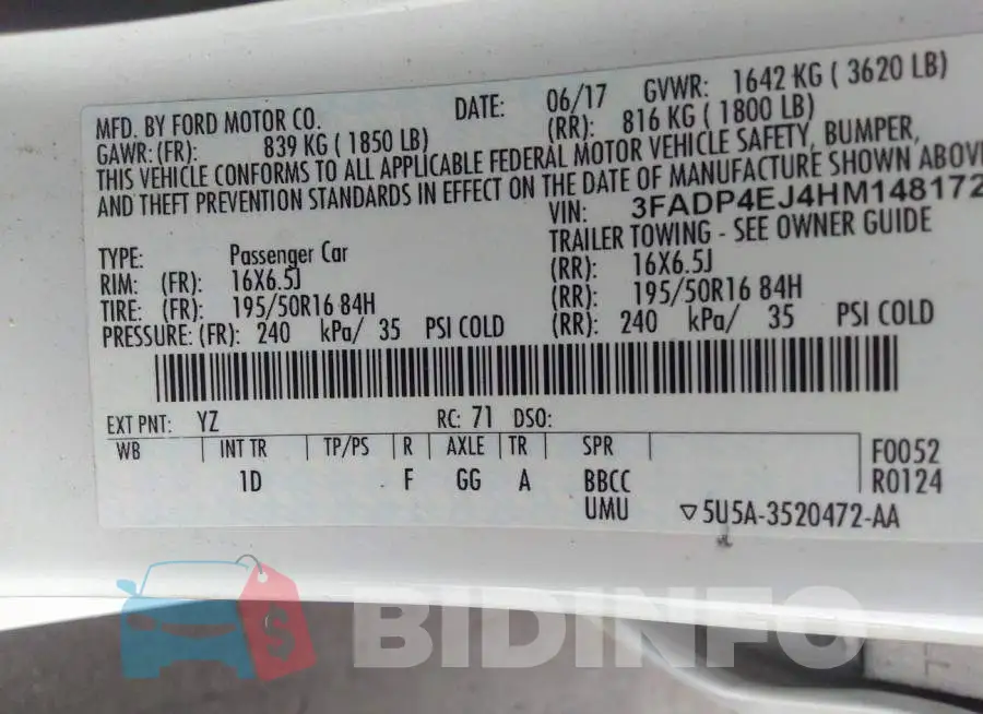 3FADP4EJ4HM148172 Photo# 9