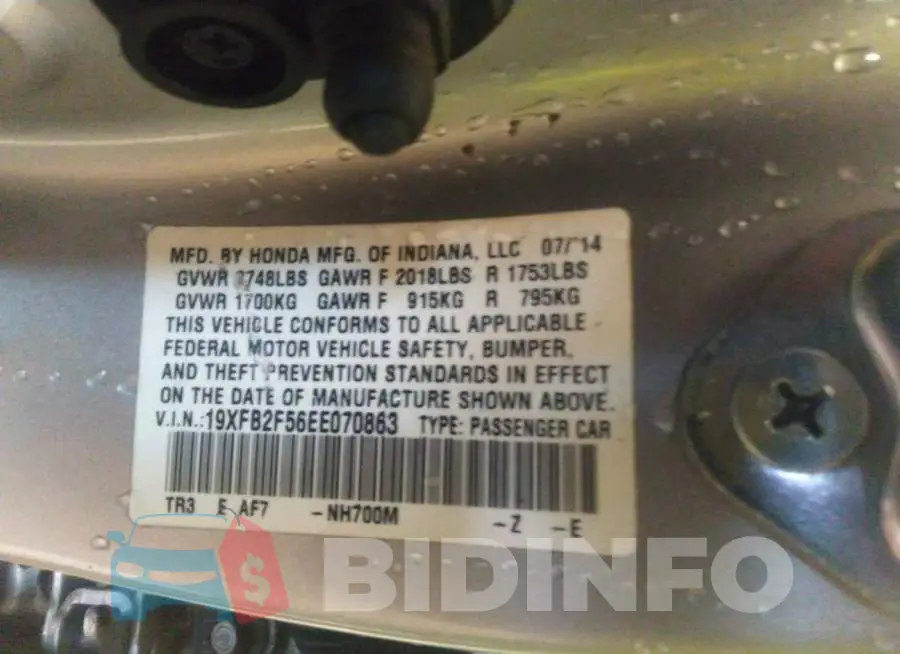 19XFB2F56EE070863 Photo# 9