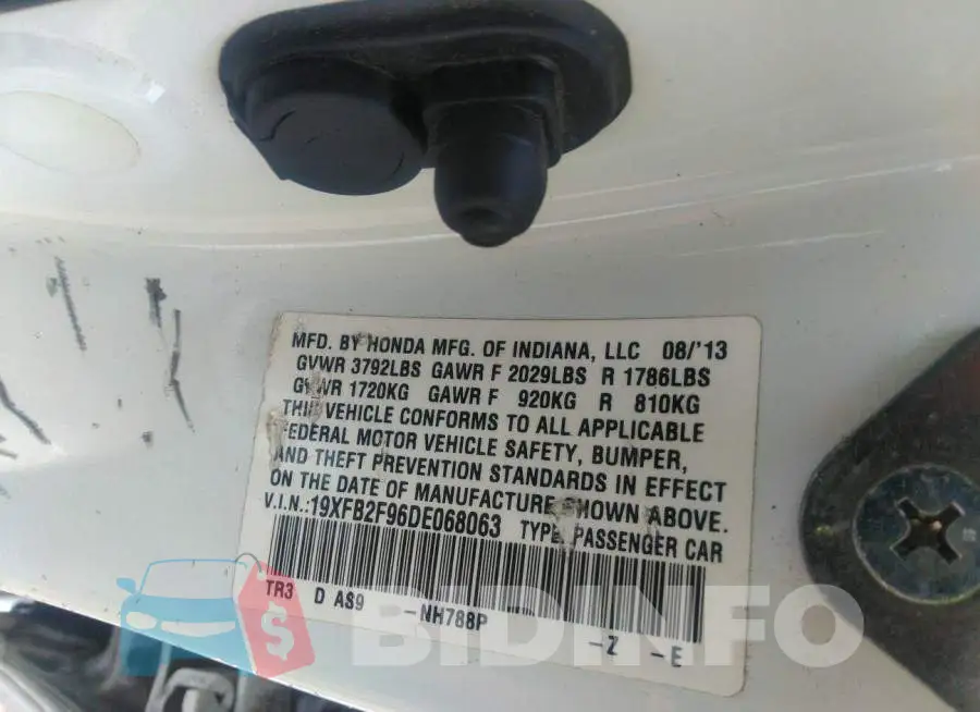 19XFB2F96DE068063 Photo# 9