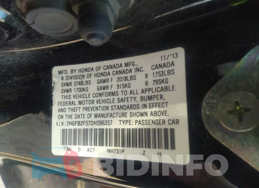 2HGFB2F57DH596357 Photo# 9