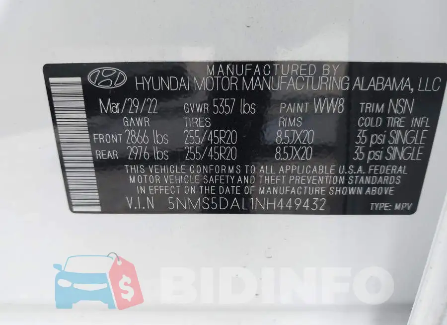 5NMS5DAL1NH449432 Photo# 9