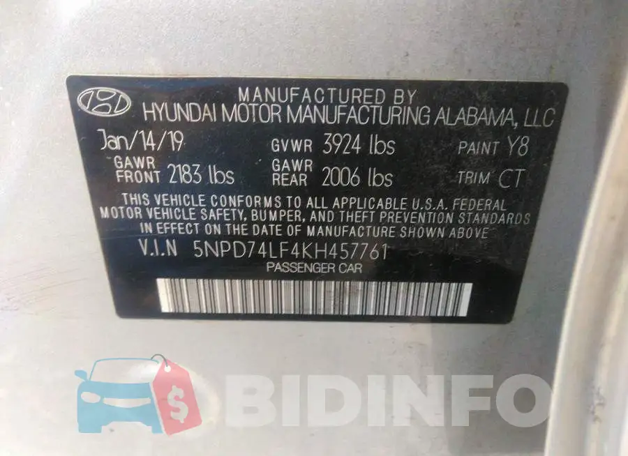 5NPD74LF4KH457761 Photo# 9