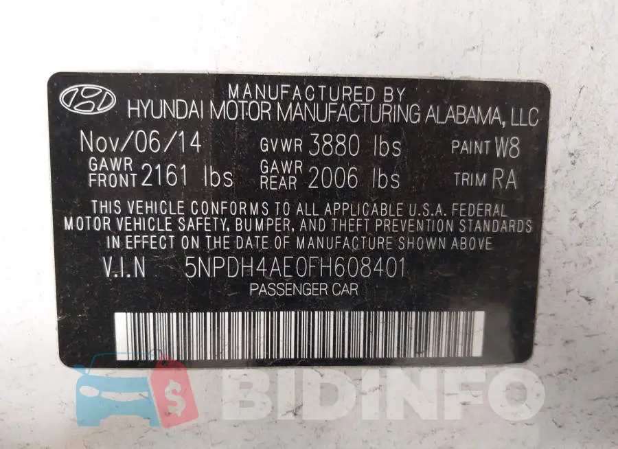 5NPDH4AE0FH608401 Photo# 9