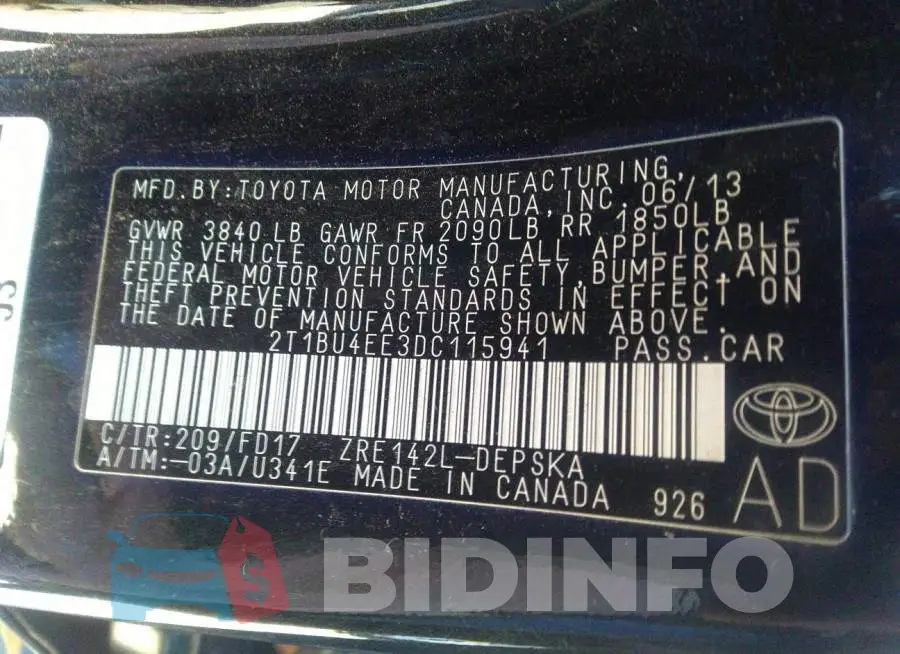 2T1BU4EE3DC115941 Photo# 9