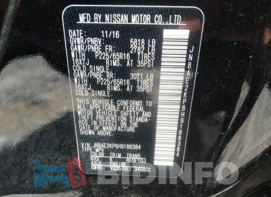 JN8AE2KP6H9166384 Photo# 9