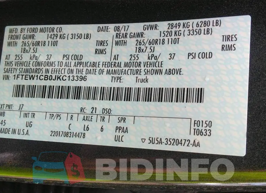 1FTEW1CB0JKC13396 Photo# 9