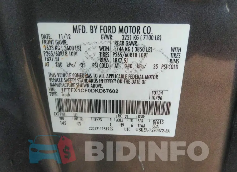 1FTFX1CF0DKD67602 Photo# 9