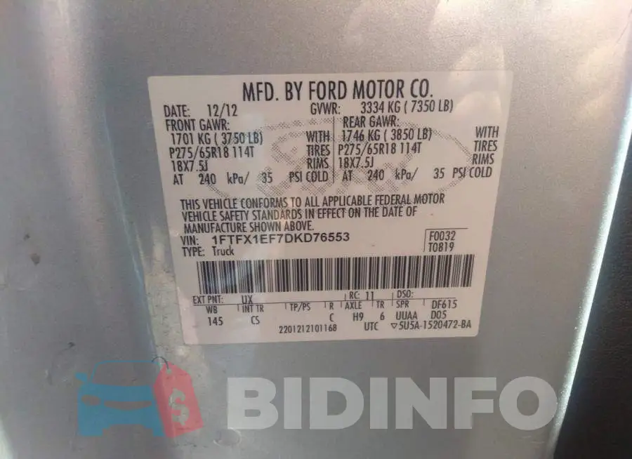 1FTFX1EF7DKD76553 Photo# 9