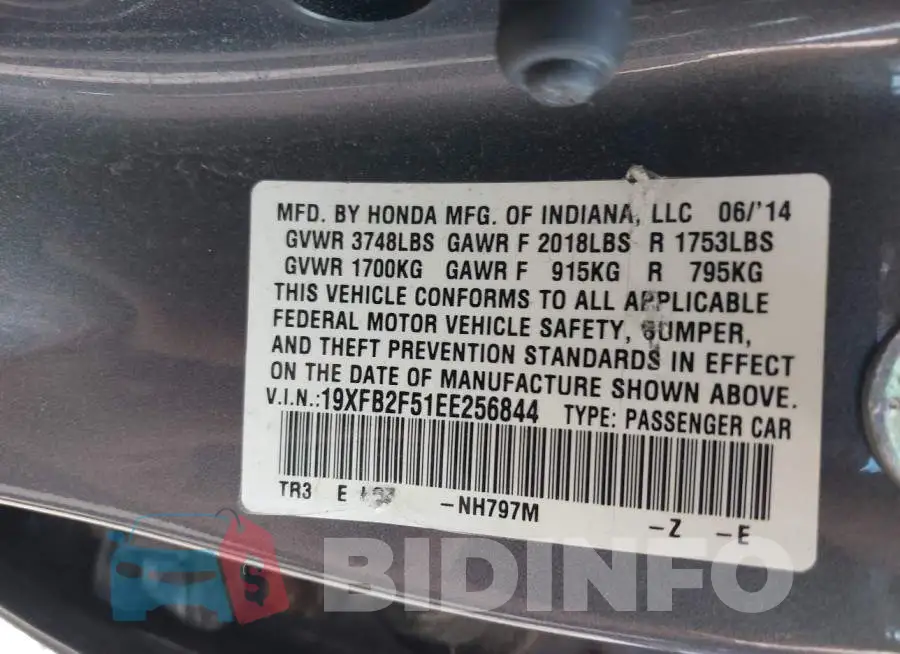 19XFB2F51EE256844 Photo# 9