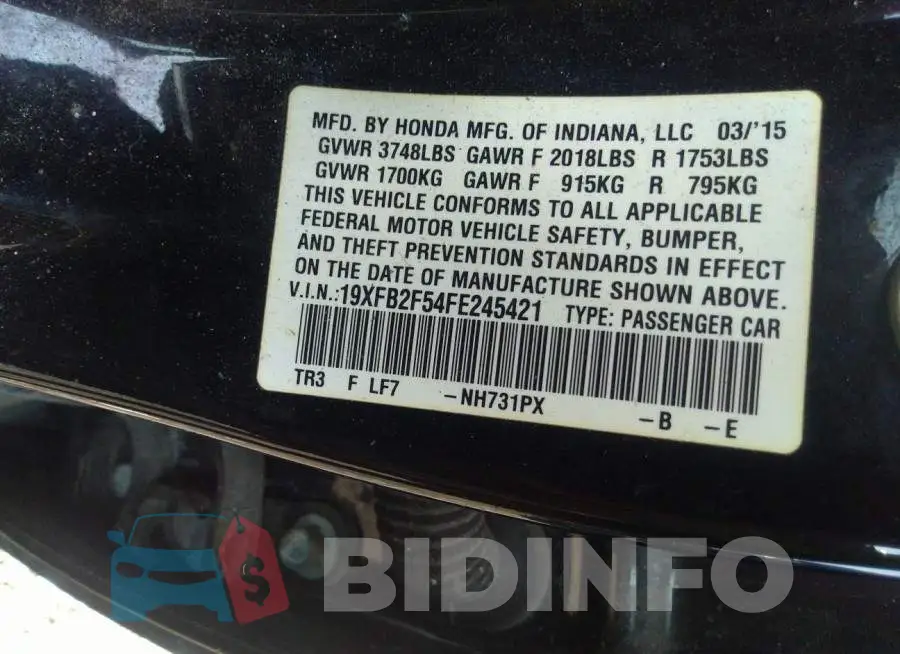 19XFB2F54FE245421 Photo# 9