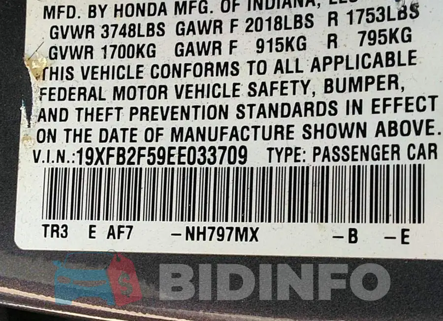 19XFB2F59EE033709 Photo# 9