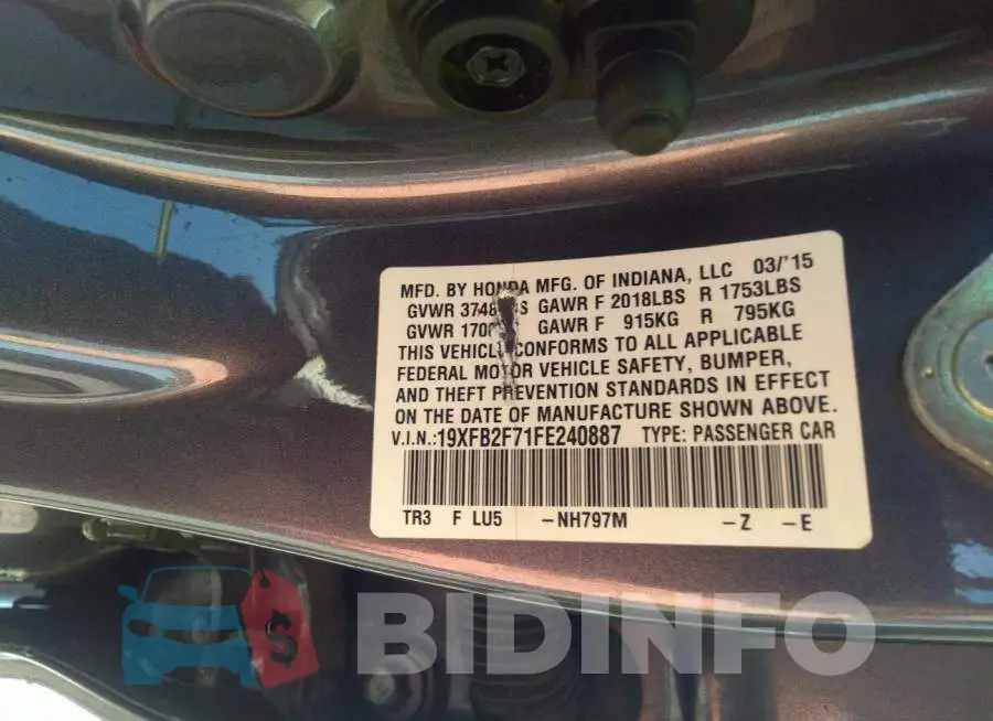 19XFB2F71FE240887 Photo# 9