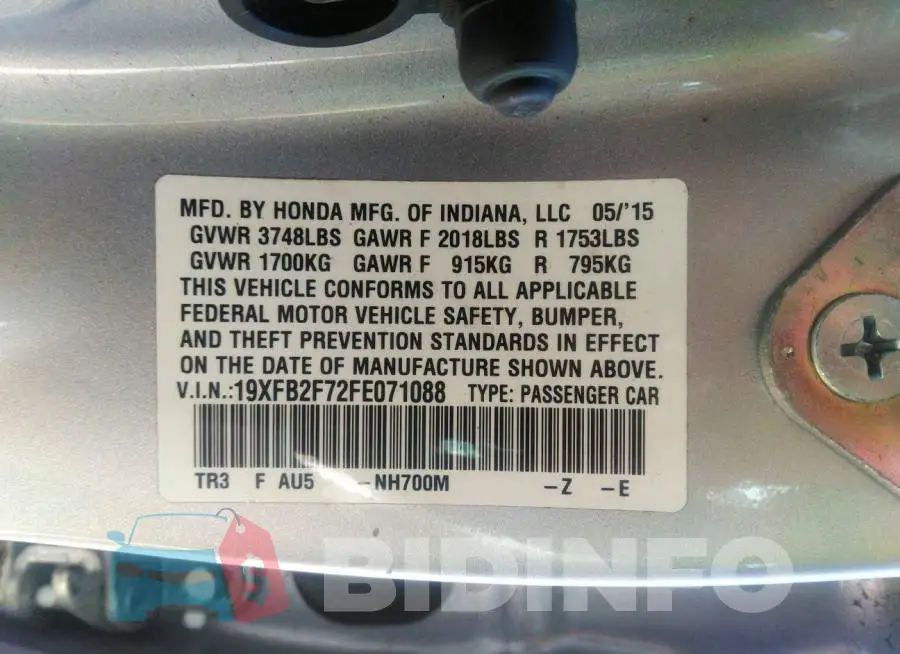 19XFB2F72FE071088 Photo# 9