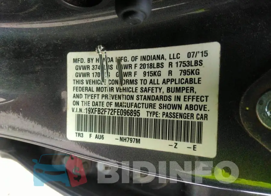19XFB2F72FE096895 Photo# 9
