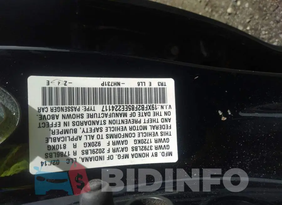 19XFB2F85EE224117 Photo# 9