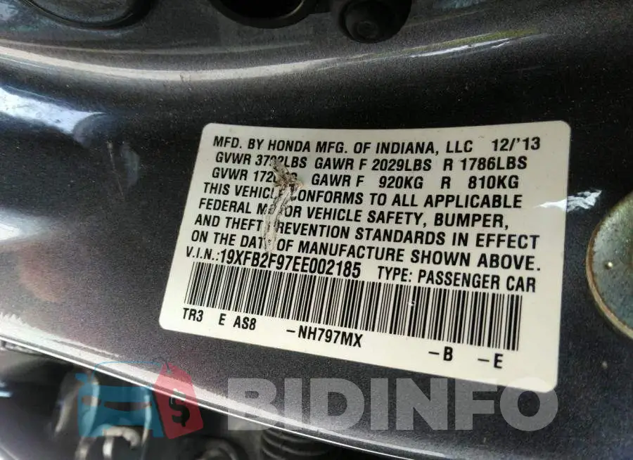 19XFB2F97EE002185 Photo# 9