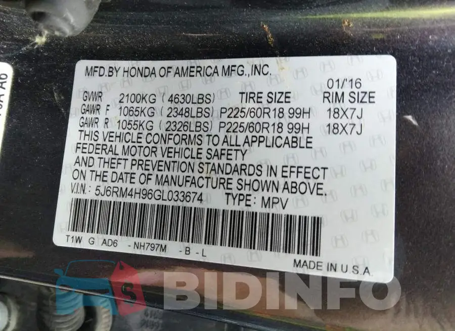 5J6RM4H96GL033674 Photo# 9
