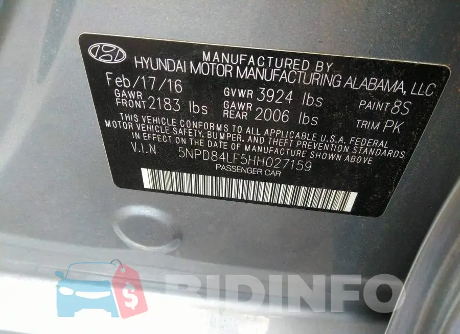 5NPD84LF5HH027159 Photo# 9